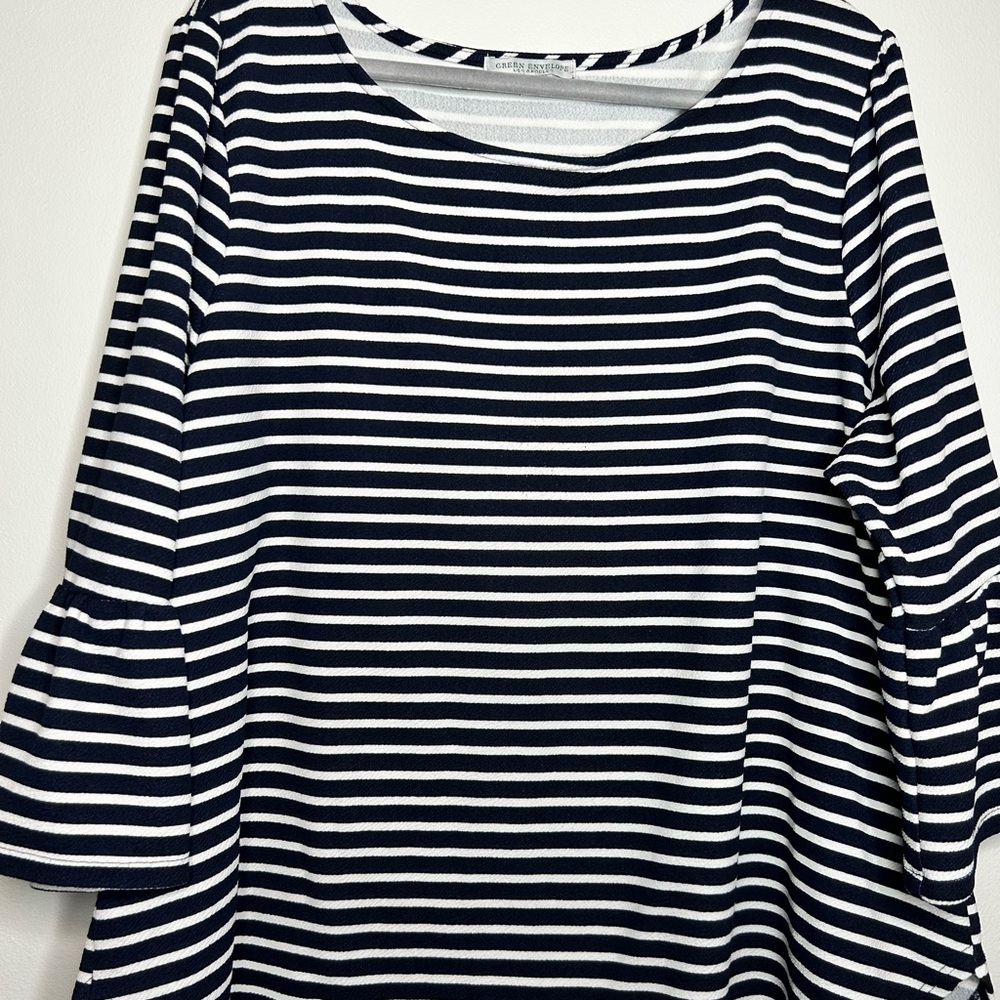 Green Envelope Navy and White Striped Long Sleeve Top